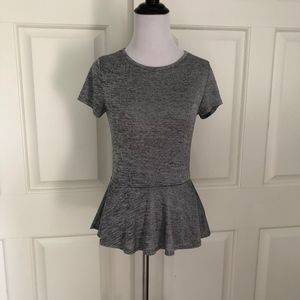SPACE DYE HEATHER GRAY KNIT PEPLUM WAIST TOP BLOUS